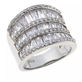 Absolute Sterling Silver Cz Baguette & Round Multi-Row Saddle Ring, Size 5